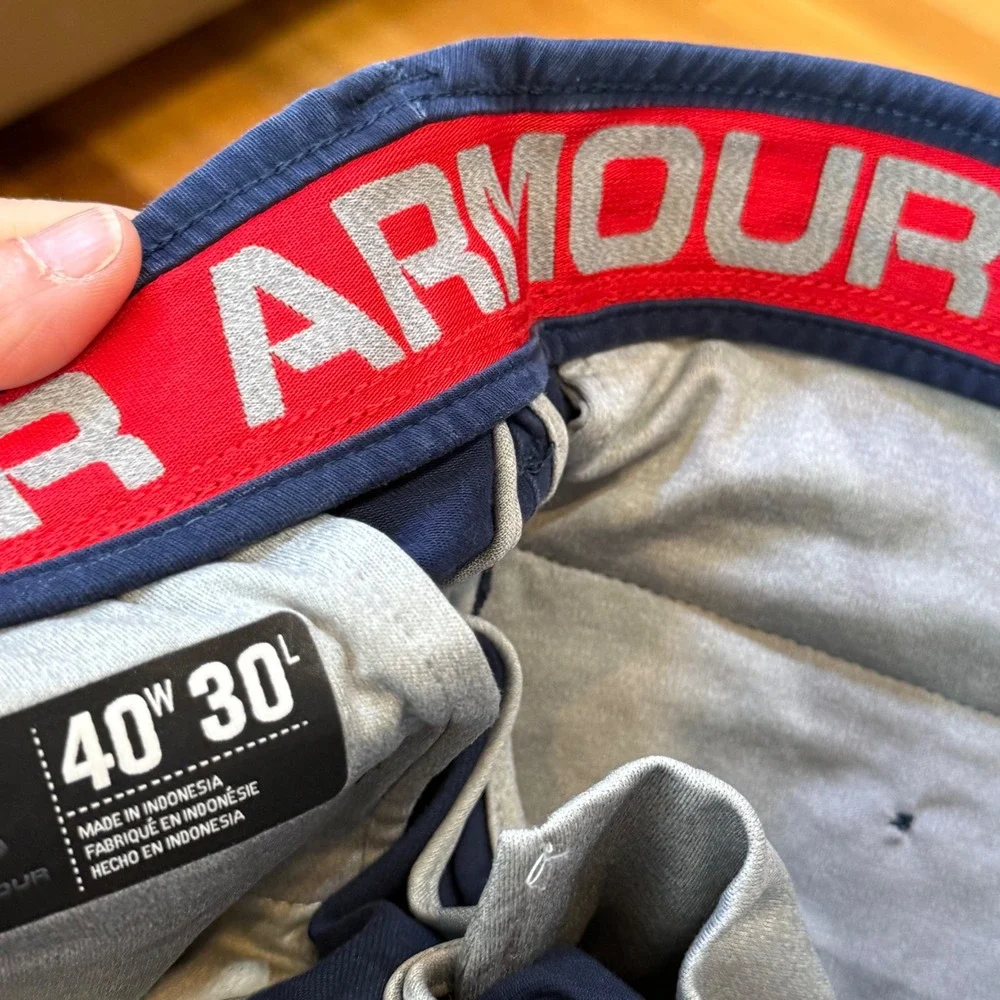 Under Armour Mens Navy Blue Golf Pants Straight Leg Performance Trousers 40x30